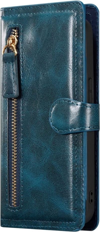 LuxeBass Hoesje geschikt voor Samsung Galaxy S22 - Boekhoesje - Blauw - Vintage portemonne hoes met ritssluiting gsm hoesje - telefoonhoes - telefoonhoesjes