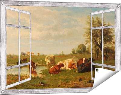 Gards Tuinposter Doorkijk Koeien in de Weide - Gerard Bilders - 90x60 cm - Tuindoek - Tuindecoratie - Wanddecoratie buiten - Tuinschilderij