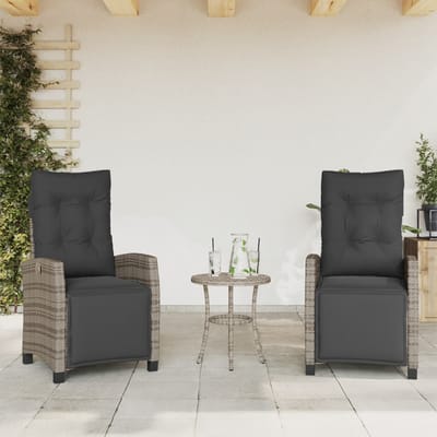 vidaXL - 3-delige - Bistroset - met - kussens - poly - rattan - grijs