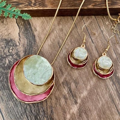 Emaille Ronde Sieradensets Dames Nieuwe Mode Geometrische Oorbellen en Kettingen Set Feestaccessoires Voor Moederdag Cadeau brown