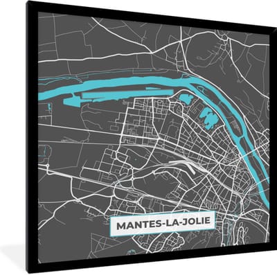 Fotolijst incl. Poster - Mantes-la-Jolie - Plattegrond - Frankrijk - Kaart - Stadskaart - 40x40 cm - Posterlijst