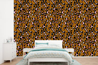 Behang - Fotobehang Panter - Design - Roze - Bruin - Patronen - Breedte 360 cm x hoogte 240 cm