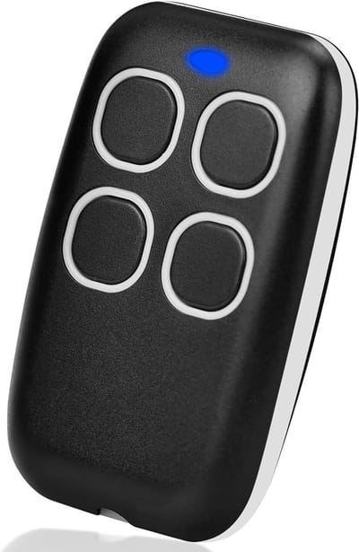Universele garagedeuropener met leerbare afstandsbediening en rolcode, compatibel met diverse merken, frequenties 433,92 MHz tot 868 MHz