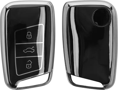 kwmobile autosleutel hoesje geschikt voor VW 3-knops autosleutel (alleen Keyless Go) hoes - TPU autosleutel behuizing - Beschermende auto sleutel case - Sleuteletui in zwart / zilver