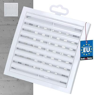 Afsluitbaar Ventilatierooster 150 x 150 mm - Kunststof met Insectenwering - Rechthoekig Wit Lamellengrooster voor Afvoerlucht