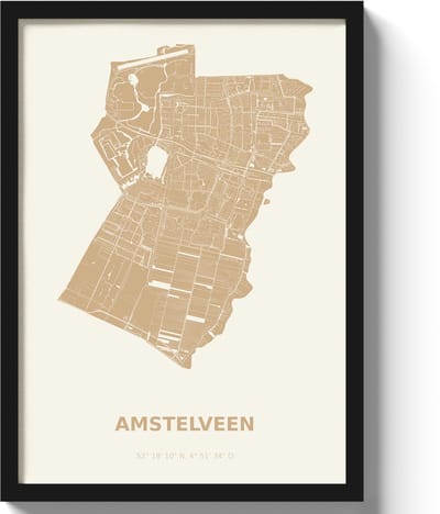 Poster Amstelveen A4 - 21 x 30 cm - Beige (Exclusief Lijst)