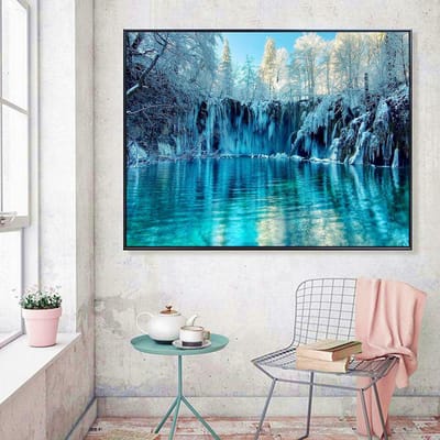 Peinture de diamant de paysage rond complet, broderie de paysage naturel d'hiver, photo de perles 20X30CM blue