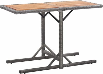 Tuintafel Polyrotan - Eettafel Buiten - Terras Gebruik - Massief Houten Tafelblad - Rechthoekig - Antraciet