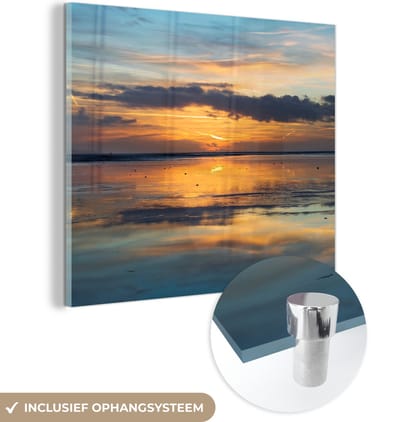 MuchoWow® Glasschilderij 20x20 cm - Schilderij acrylglas - Zee - Horizon - Kleuren - Foto op glas - Muurdecoratie woonkamer - Wanddecoratie slaapkamer - Schilderijen
