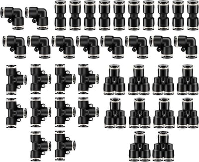 Dailygoods- Fittingen 40 Stuks - Pneumatische Armaturen - T-vorm/Elleboog/Y-tak/Recht - Eenvoudige Installatie - Goede Afdichting - Sterk Kunststof Materiaal - Pneumatische Verbindingen