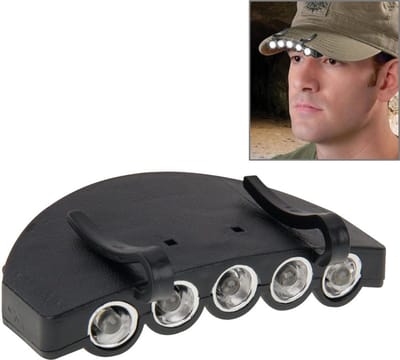 Hoofd gloeilamp koplicht Cap fakkel 5 LED wit licht voor buiten visserij Hunting(Black) Camping