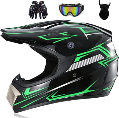 Crosshelm Set - Offroad Helm - Motorcross Rijden - Inclusief Bril Masker - Maat S - Zwart Groen