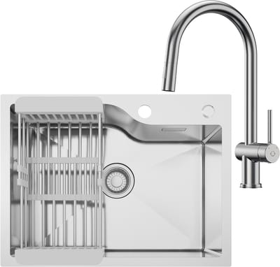 CECIPA max Spoelbak Keuken 60x45CM - Spoelbakken met Afdruiprek - Enkele spoelbak Met Keukenkraan Met Uittrekbare Uitloop - Incl. Sifon en Afvoerzeefje - RVS
