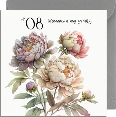 Verjaardagskaart Vrouw - Bloemenkaart 80 jaar - Verjaardag Vieren - Extra dik papier - 15x15 cm - Roze
