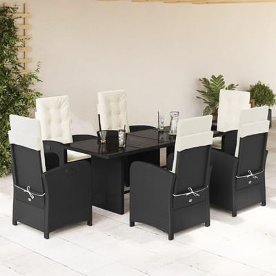 vidaXL - 7-delige - Tuinset - met - kussens - poly - rattan - zwart