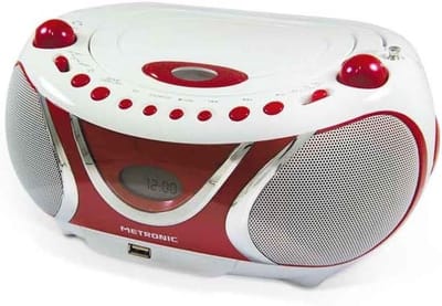 Draagbare CD/MP3 Boombox met USB-poort - Wit/Rood