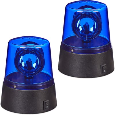 2x LED zwaailicht blauw - batterijen - zwaailamp - feestverlichting reflectoren