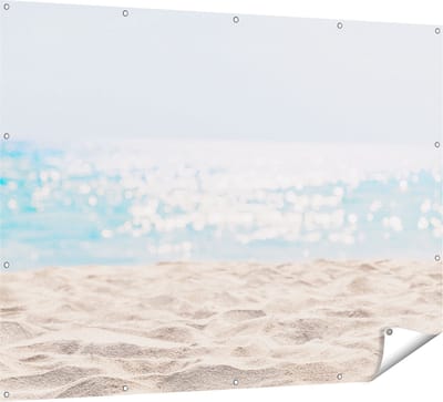 Gards Tuinposter Helder Witte Strand met Zee Uitzicht - 160x120 cm - Tuindoek - Tuindecoratie - Wanddecoratie buiten - Tuinschilderij