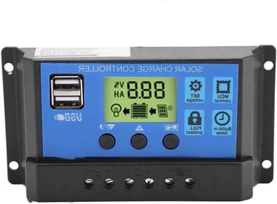 Zonnepaneel Laadregelaar - Solar Controller PWM - Energiebeheer Zonnepanelen - Dubbele USB 5V - 150x78x35mm - Zwart