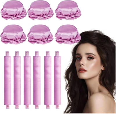 Krulspelden Set - Haarstyling Tools - Hittevrij Krullen - Zacht Satijn Materiaal - 6 Stuks - Roze
