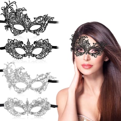 Dailygoody - Zwart maskerade kant masker - Feestmasker - 4 stuks - Perfekt voor Halloween - Elegante kostuums - Geschikt voor dames - 20.5x8cm en