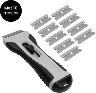 Purepeak Glaskrabber met 10 Extra Mesjes - Glaschraper - Verfschraper - Kookplaat Krabber - Inductie - Stickerverwijderaar