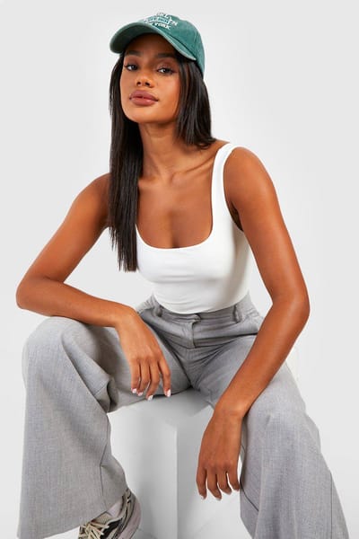 boohoo Dames Bodysuit met vierkante halslijn en slinky dubbele laag | Wit | Maat: 34