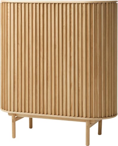 Olivine Kjeld Houten Kast Naturel - Ovaal - met Schuifdeuren - met Lade - Verstelbare Planken - Scandinavisch - Dressoir - Opbergkast - 110 x 45 x 125 cm