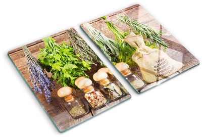 Tulup Glazen Snijplank - Groente Kruidenkoord UV Gelaagd Glas Serveerplank - SET van 2 STUKS 40 x 52 cm - Snijplanken van Glas-Snijplanken Glas-Serveerplanken van glas-Anti-Slip Snijplanken-Keukenbenodigdheden