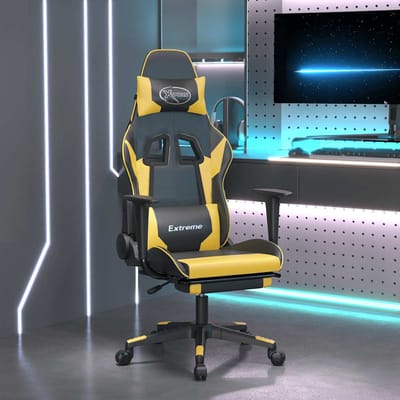 vidaXL - Massage - gamestoel - met - voetensteun - kunstleer - zwart/goudkleurig