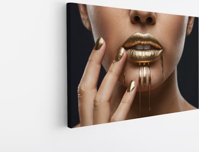 Saammp Canvas Schilderij - Vrouw met goude lippen - abstract - 30x20 - Foto op canvas - Wanddecoratie - Muurdecoratie Woonkamer - Slaapkamer decoratie - Canvas Print