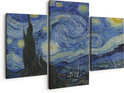 Artaza Canvas Schilderij Drieluik De Sterrennacht - Vincent van Gogh - 150x120 - Groot - Foto Op Canvas - Canvas Print