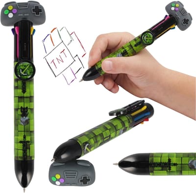 Pixel Veelkleurige 8in1 balpen voor gamers, automatische schoolpen voor kinderen, 8 kleuren