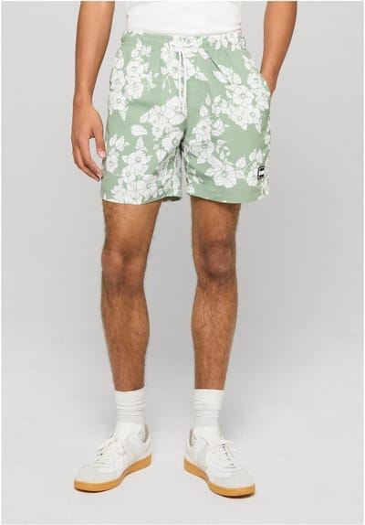 Urban Classics - Pattern Zwemshorts - S - Groen/Wit
