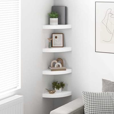 vidaXL - Zwevende - hoekplanken - 4 - st - hoogglans - wit - 25x25x3,8 - cm - MDF