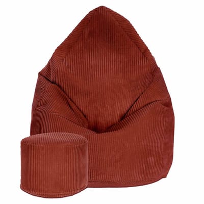DreamRoots Zitzak voor Volwassenen of Kinderen – Corduroy Beanbag met Voetsteun en Afneembare Hoes – Inclusief Vulling – 80x80x120 cm – Fired Brick