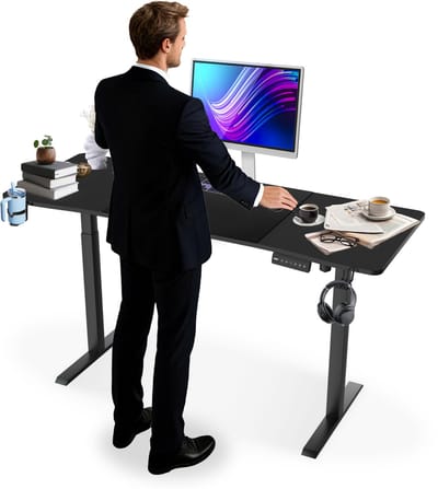 NAIZY In Hoogte Verstelbaar Bureau 120x60 cm Elektrisch Computer Bureau Kantoor Bureau met Type-C oplaadpoort, hoofdtelefoonhaak en bekerhouder Elektrische zit-sta Bureau met Geheugenfunctie, Zwart