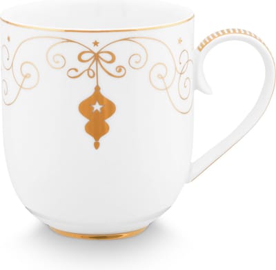 Pip Studio Kerstmok 325ml Wit met Gouden Krullen - Royal Winter White Mok 325ml - Christmas Royal