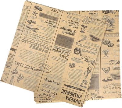 Retro verpakkingspapier, 50 vellen, 25 x 25 cm, olieafstotend en geurvrij inpakpapier voor voedselverpakking, ideaal voor hamburgers en kippenrollen