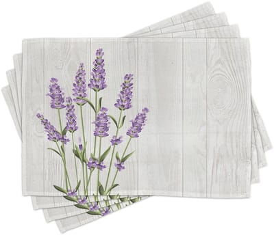 ABAKUHAUS Lavendel-tafelmatten, kruidenboeket op hout, digitaal bedrukt op wasbare stof, tafeldecoratie keuken, olijfgroen, lichtgrijs