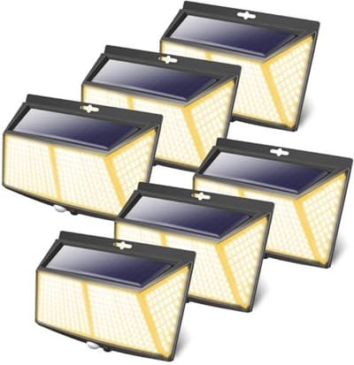 6 x Solar Buitenverlichting met Bewegingssensor en 308 LED - Waterdichte Wandlamp