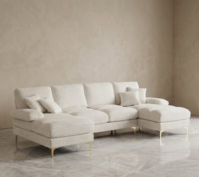 Luxe U-vormige Hoekbank – Moderne - Zwart - – Moderne 4-Zits Chenille Bank - Medahomestore