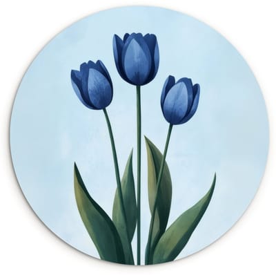 WallCircle® Wandcirkel 120x120 cm - Muurcirkel Tulpen - Blauw - Bladeren - Muurdecoratie woonkamer - Wanddecoratie slaapkamer - Kamer decoratie accessoires - Ronde schilderijen XXL