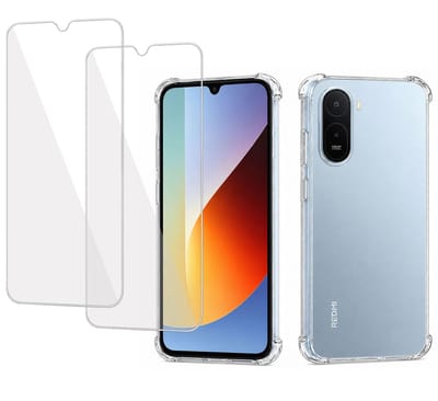 ChiGuard Hoesje & 2x Screenprotector geschikt voor Xiaomi Redmi A7 Pro 4G Hoesje Screenprotector - Gehard Glas Cover + Shock Proof Case – Transparant