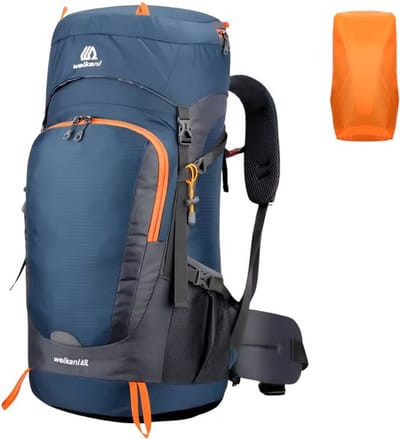 CarryQuest® 65L Hiking Backpack - Waterbestendige Trekking Rugzak met Drinksysteem, Regenhoes, Mesh Rugventilatie & Front-/Toploader - Donkerblauw