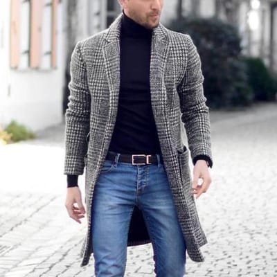 Herenwollen jas voor herfst en winter, middellang, double-breasted, wollen jas 3XL grijze kleur