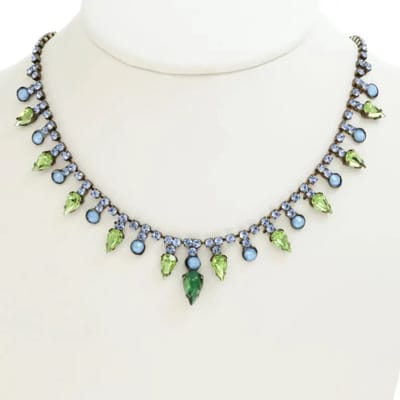 Sieradenketting met blauwe en groene strass kralen(291 32N 24425)