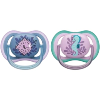 Philips Avent Ultra Air Fopspeen - 6 tot 18 Maanden - 2 Speentjes - Blauw/Roze Vis/Zeepaard - SCF085/61