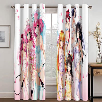 3D Anime Meisjes Zijden Posters Japanse Cartoon Sexy Dunne Gordijnen voor Jongens Woonkamer Slaapkamer Raam Decor 2 Panelen Gratis Verzending 100W130H(CM)40x51in&Grommet Top