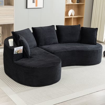 MODENUIT Sofa 250 x 152 x 82 cm - Met Bekerhouders En Zijvakken - Voor Woonkamer En Slaapkamer - Cord Zwart